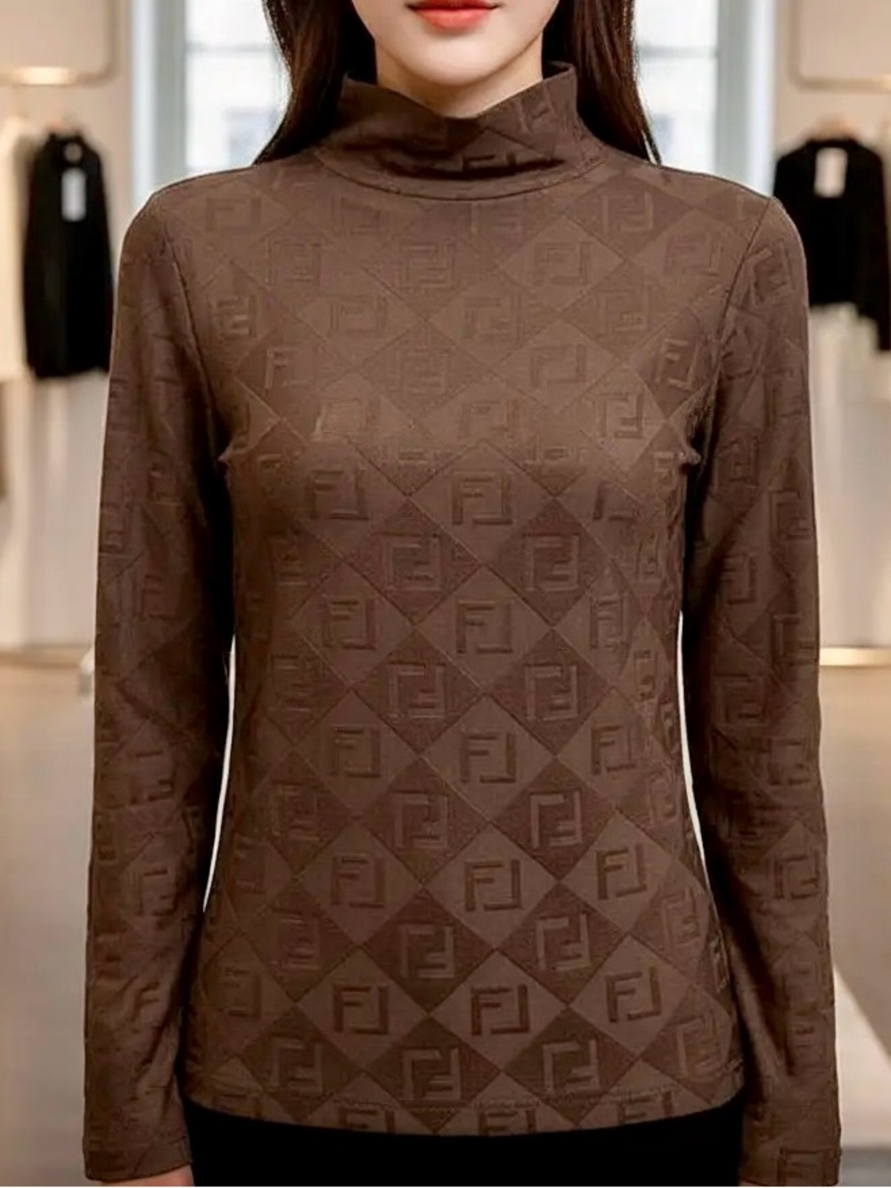 Chocolate Jacquard Long Sleeve Top